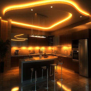 Contemporary Peripheral Kitchen Ceiling Design With Track Lights