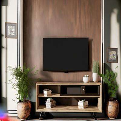Rustic TV Unit Design in Brown with Planters