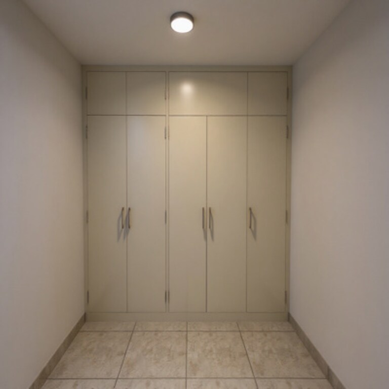 Soft Beige Hinged Wardrobe with Loft Cabinets Soft Beige Hinged Wardrobe with Loft Cabinets