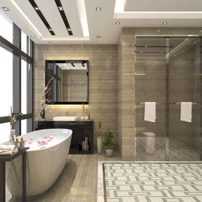 Modern Bathroom Design with Unique Walls and a Bathtub