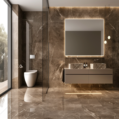 Contemporary Brown And Grey Marble Small Bathroom Design