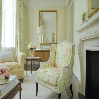 Classic Living Room Design With Pastel Green Floral Accent Chair