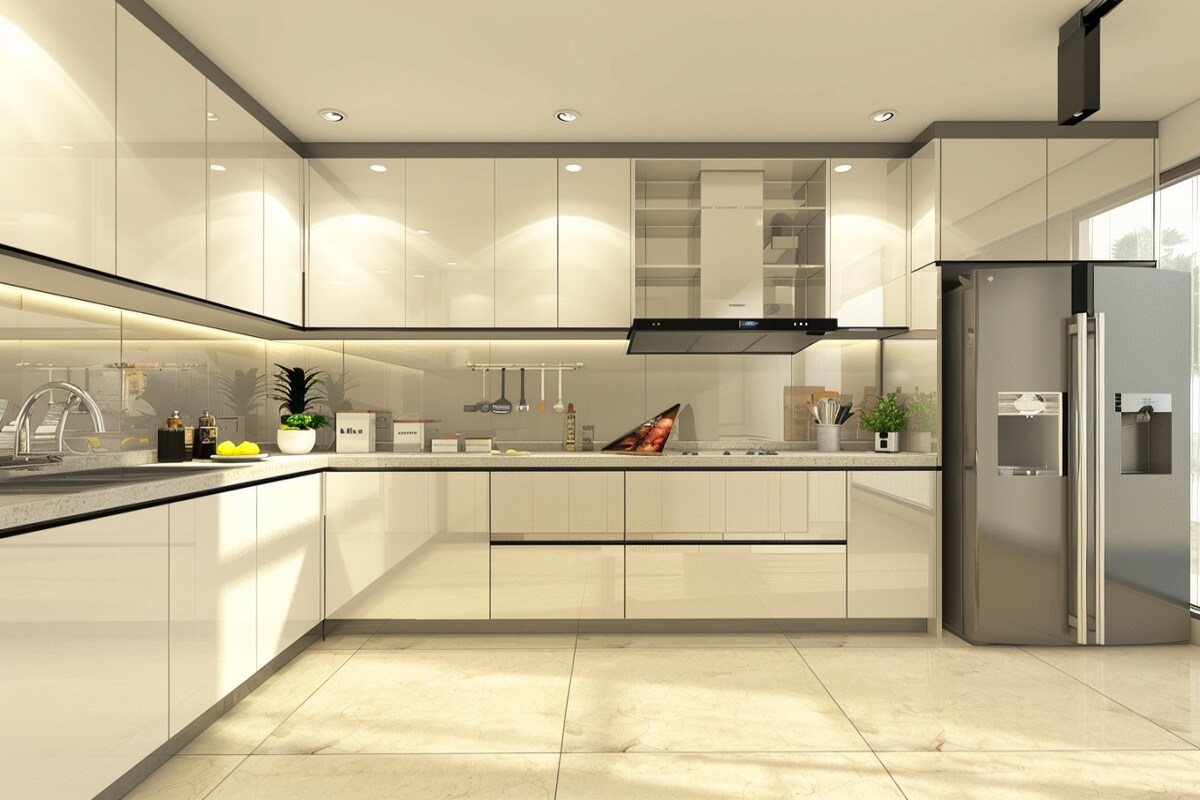 Contemporary L Shape Modular Frosty White Kitchen Design