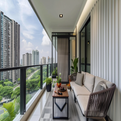 Contemporary Balcony Design With White Fluted Wall Panelling