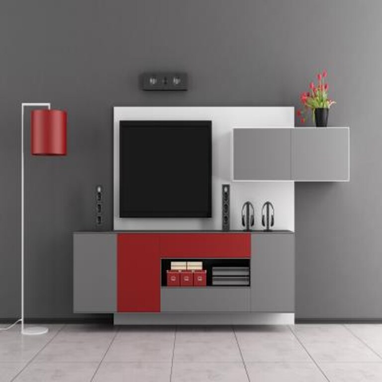 Modern TV Unit Design in Grey