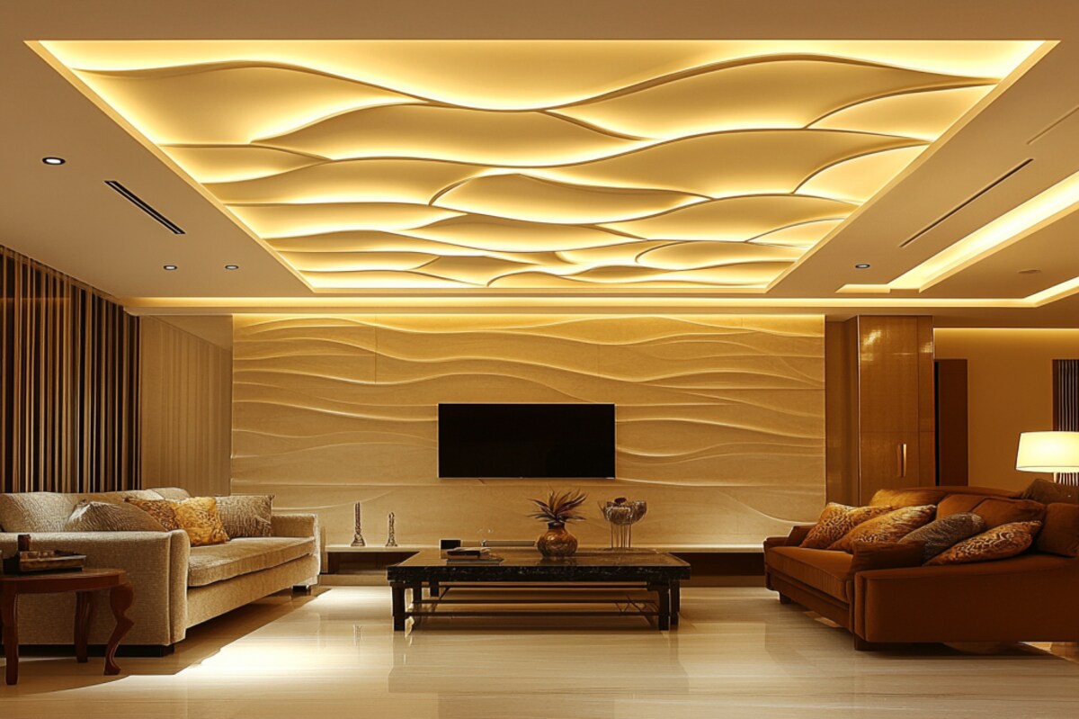 Contemporary Multilayered Gypsum Rectangular False Ceiling Design