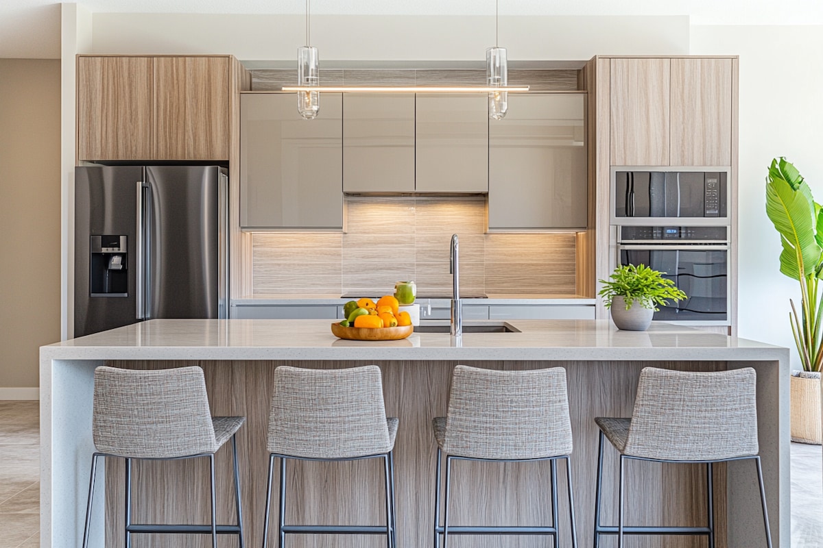 Contemporary Ceramic Grey and Beige Kitchen Tile Design