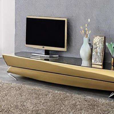Contemporary TV Unit Design in Gold with a Vase
