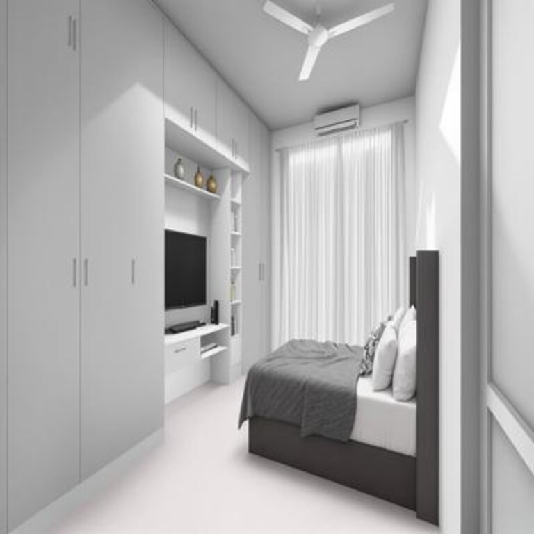 White Bedroom with BuiltIn Wardrobe and TV Unit