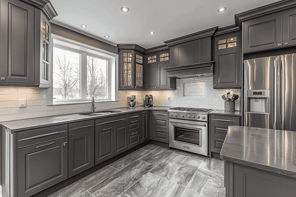 Compact Contemporary L-Shaped Kitchen Design in Gothic Grey