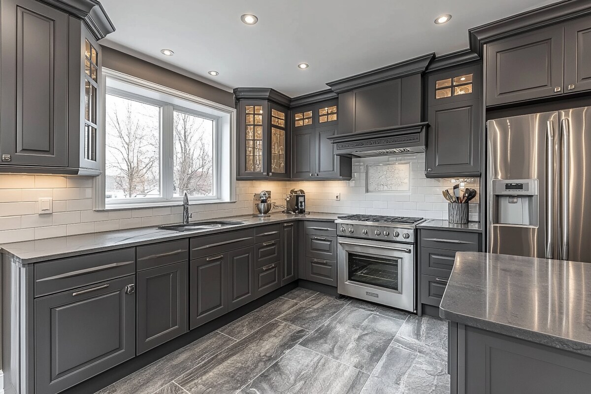 Compact Contemporary L-Shaped Kitchen Design in Gothic Grey Compact Contemporary L-Shaped Kitchen Design in Gothic Grey