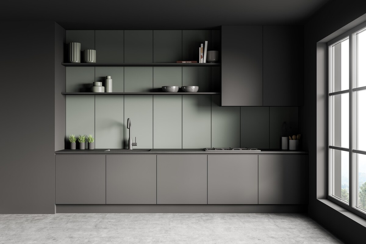 Minimalist Grey Modular Kitchen