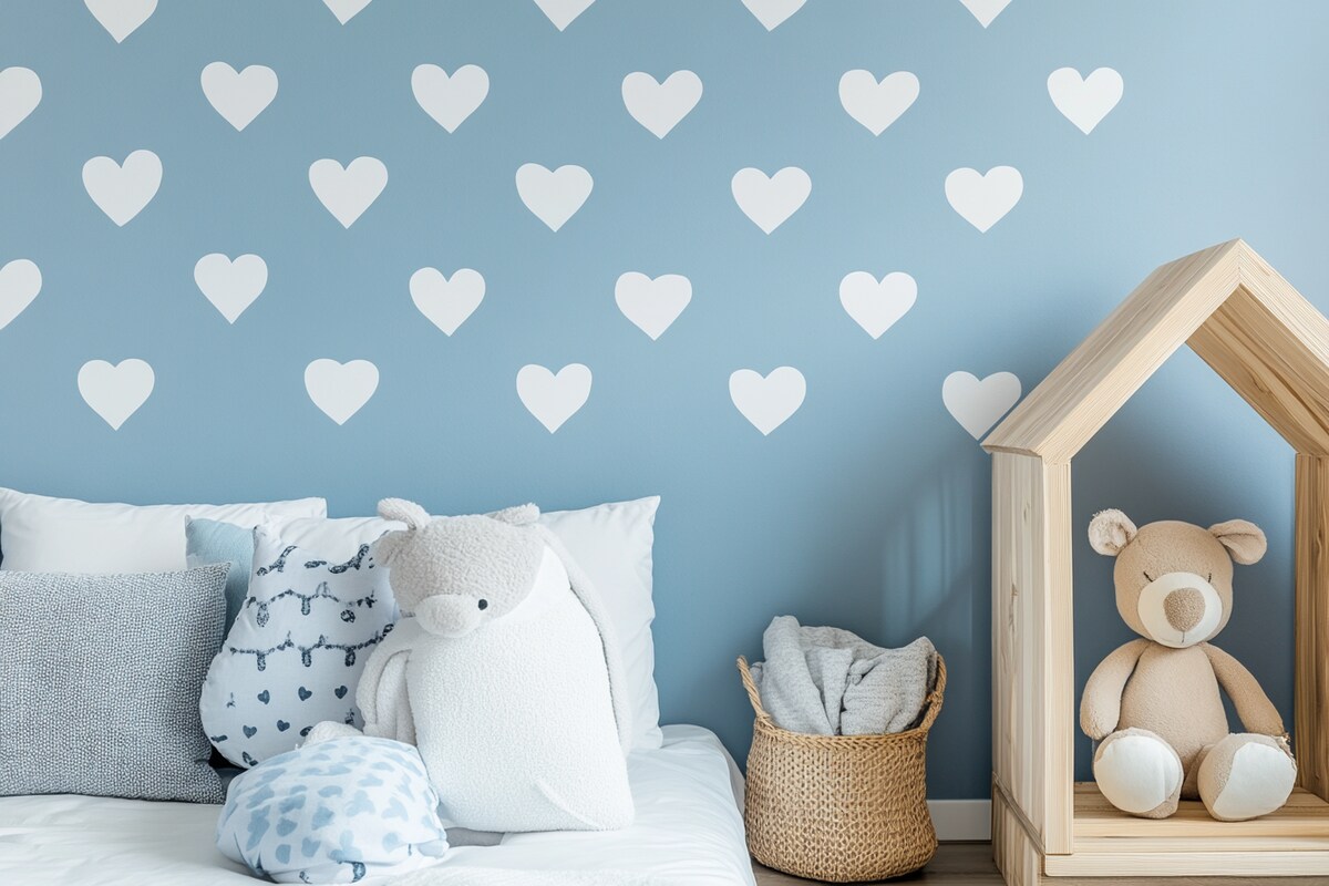 Blue and White Heart Design Scandinavian Wall Paint Design