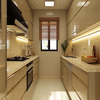 Minimal Parallel Kitchen Design with Champagne Colour and Gloss Finish