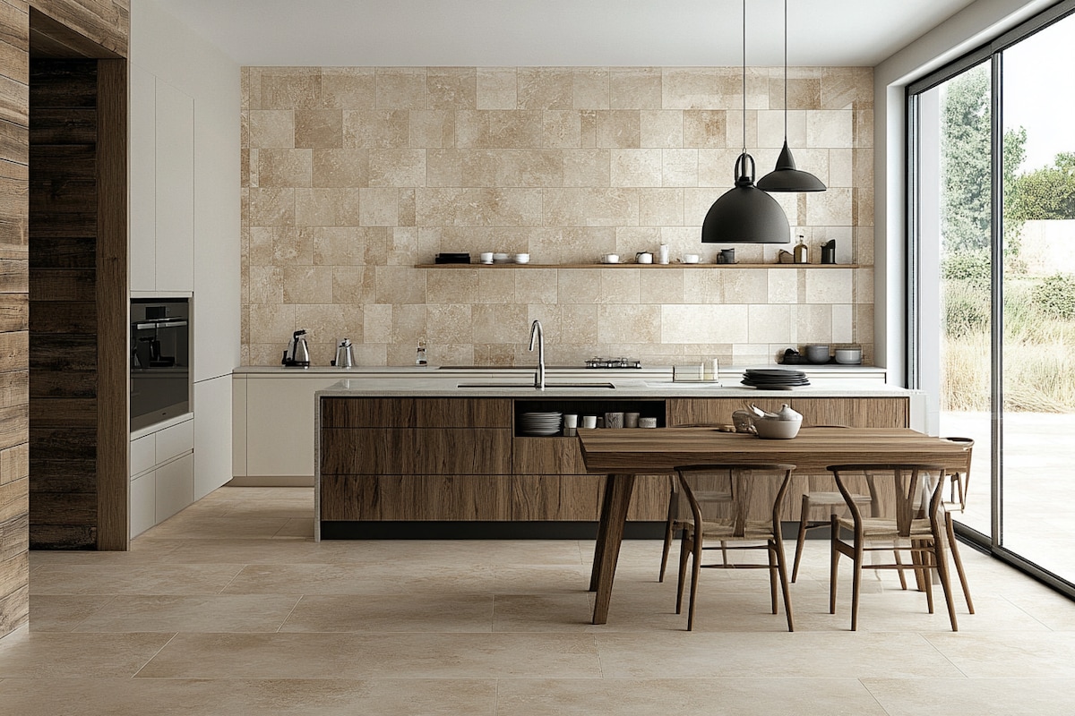 Light Beige Floor Tiles Design for Contemporary Kitchens