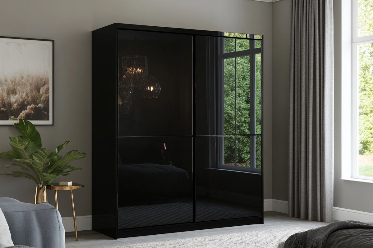 Contemporary 2-Door Sliding Wardrobe Design with High Gloss Finish