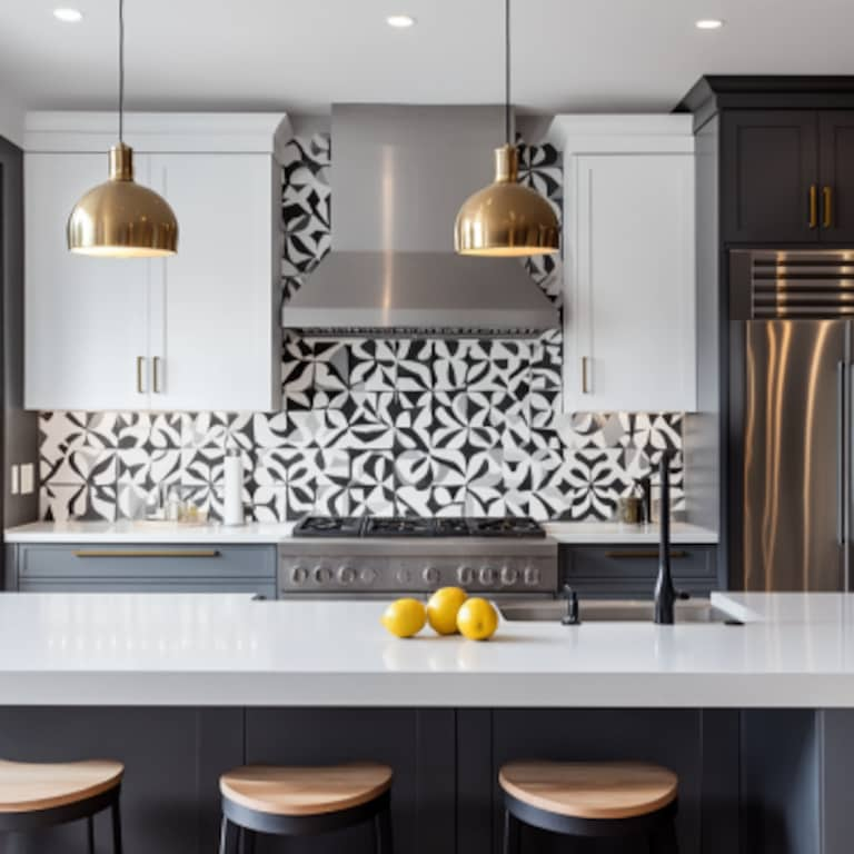 Modern Geometric Grey and White Kitchen Tile Design