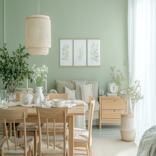 Modern Pastel Green Dining And Living Room Wall Paint Design