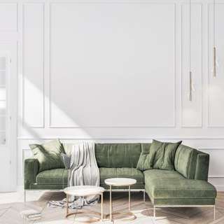 Living Room Design With Velvet L-Shaped Couch