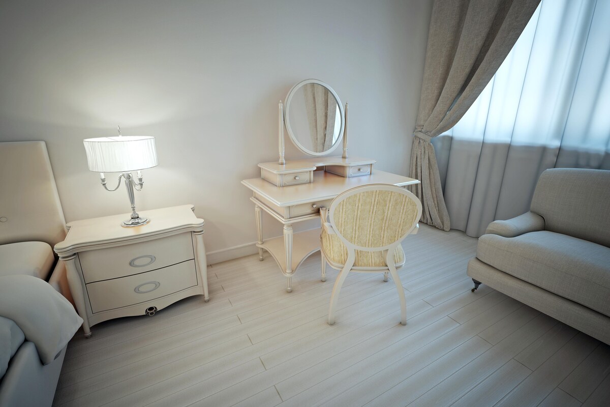 Master Bedroom Design with Wooden Dressing Table