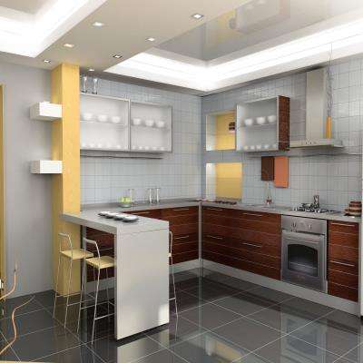 3D False Ceiling Design for U Shape Kitchen