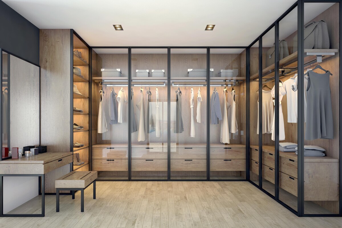 Tinted Glass Wardrobe with Recessed Lighting