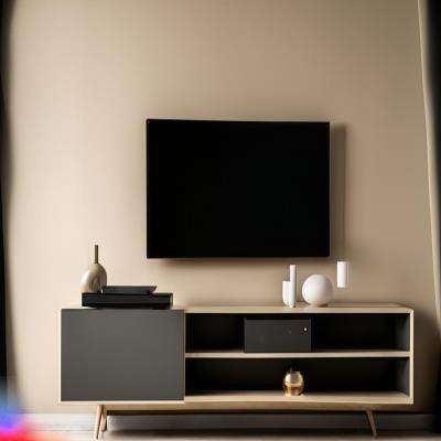 Compact and Stylish TV Unit Design in Beige and Black