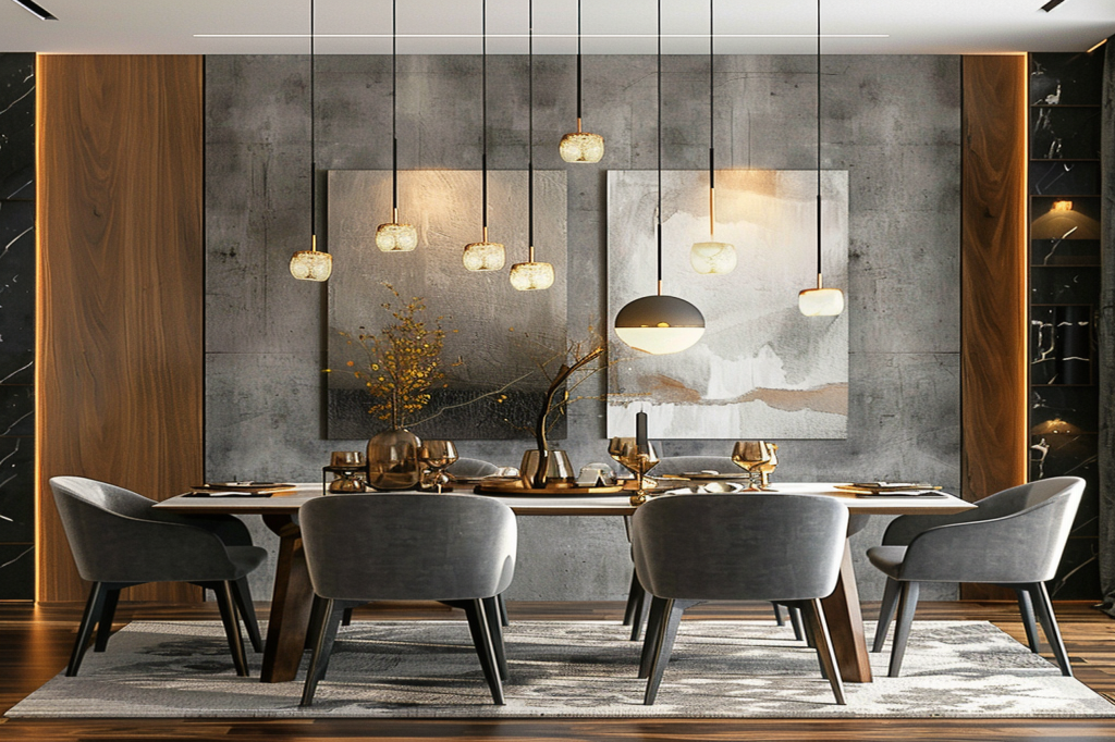 Contemporary Grey And Wood 6-Seater Dining Room Design