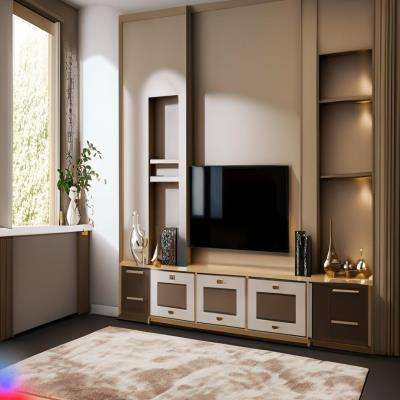 Spacious Wall- Mounted Tv Unit With Beige Rug
