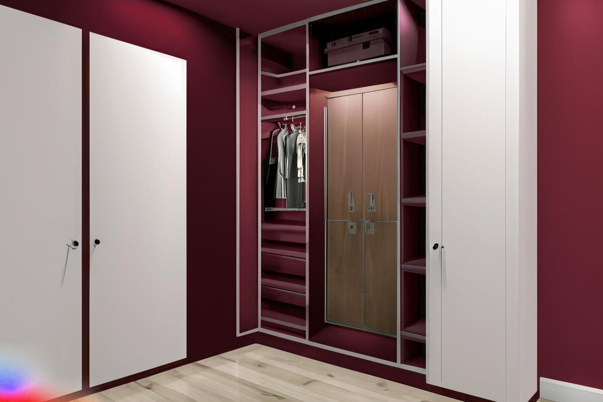 Contemporary Maroon and White Wardrobe Design