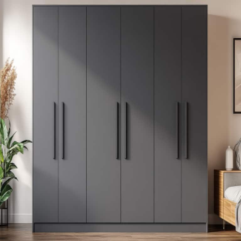 Modern 3-Door Swing Wardrobe Design In Smoke Grey Tones