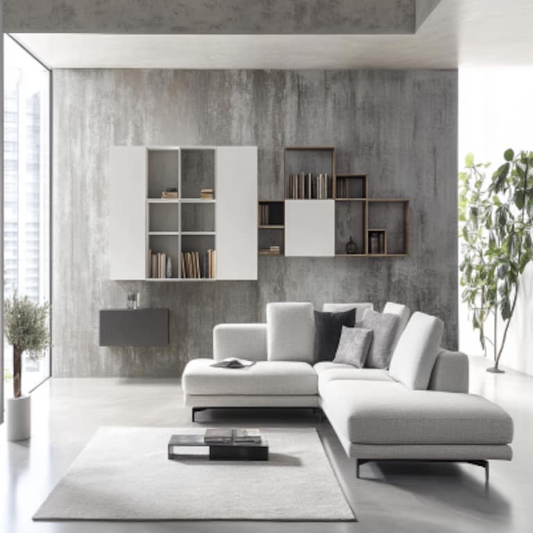 Modern White And Grey Living Room Wall Design