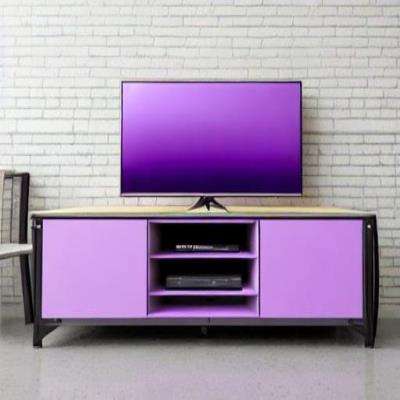 Industrial TV Unit Design in Violet with White Brick Walls
