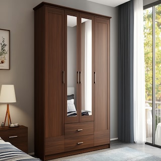 Modern Tawny Balsam 4-Door Swing Wardrobe Design With Mirror