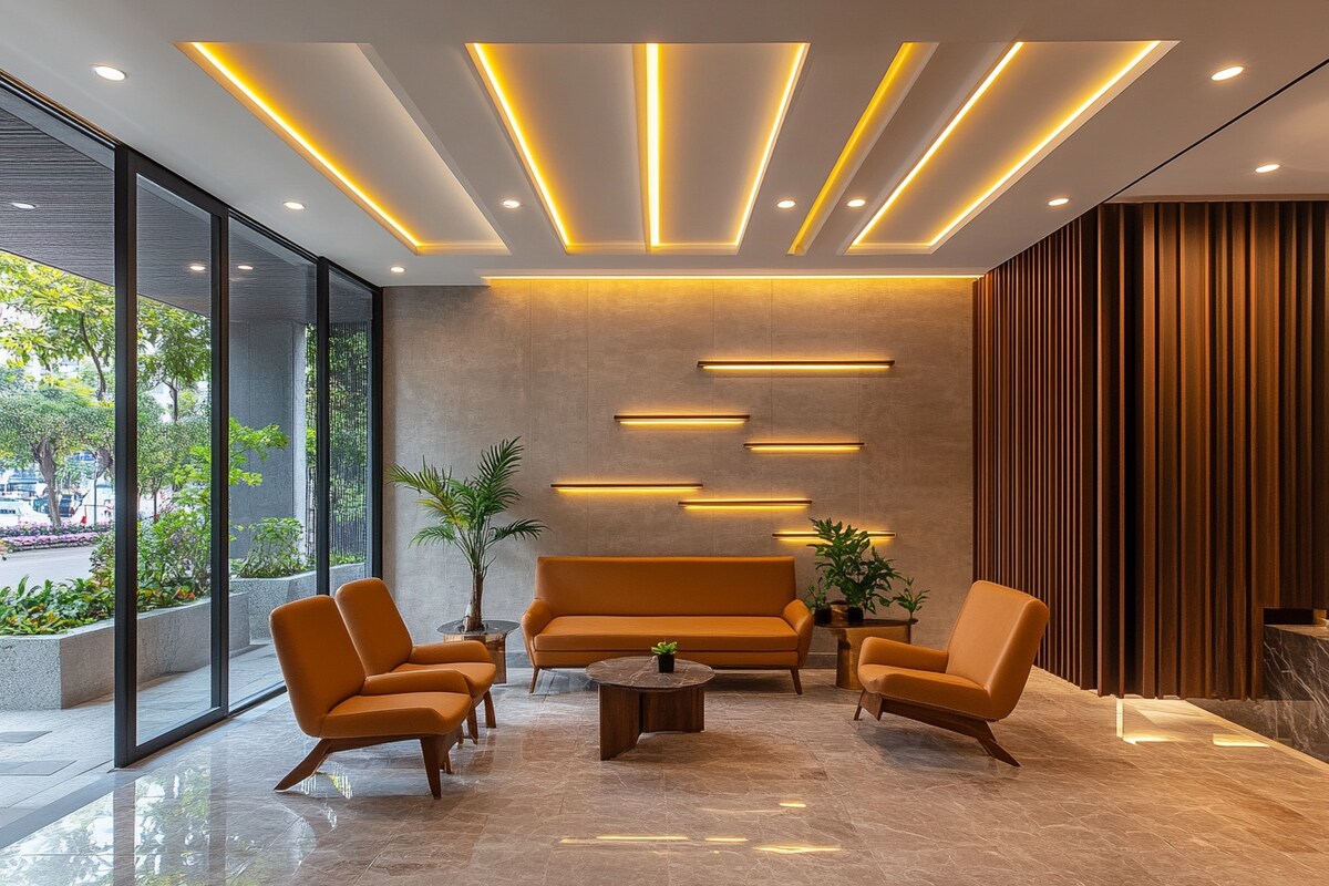 Mid-Century Modern Single-Layered Gypsum False Ceiling Design