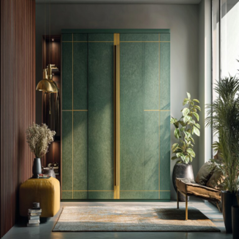 2-Door Modern Swing Wardrobe Design in Trooper With Gold Handles