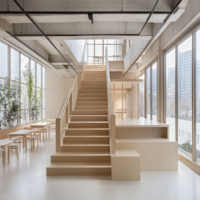 Industrial Style Straight Staircase Design with Wood and Metal Elements