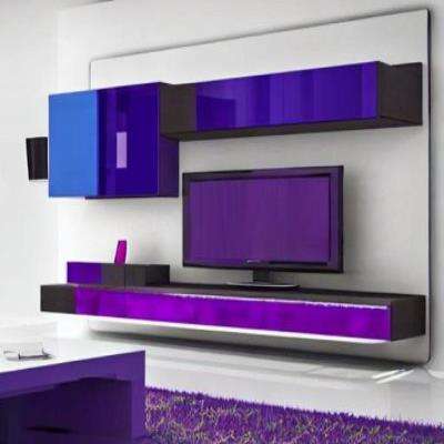 Modern TV Unit Design in Blue and Purple Laminate with White Wall