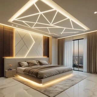 Modern Geometric Bedroom Ceiling Design With Cove Lights