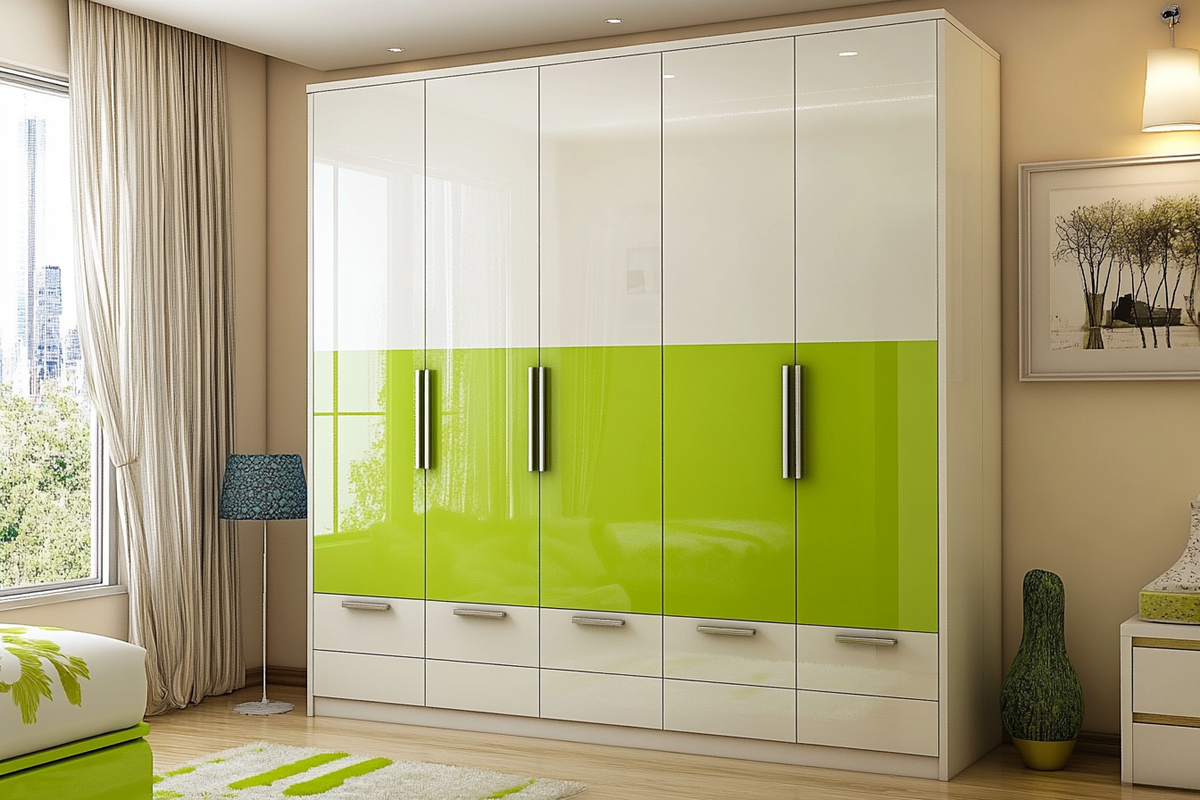 Modern 6-Door Lime Green And White Swing Wardrobe Design