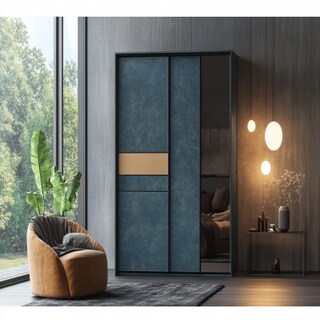 Contemporary 2-Door Sliding Door Wardrobe in Celestial Blue with Laminate Suede Finish