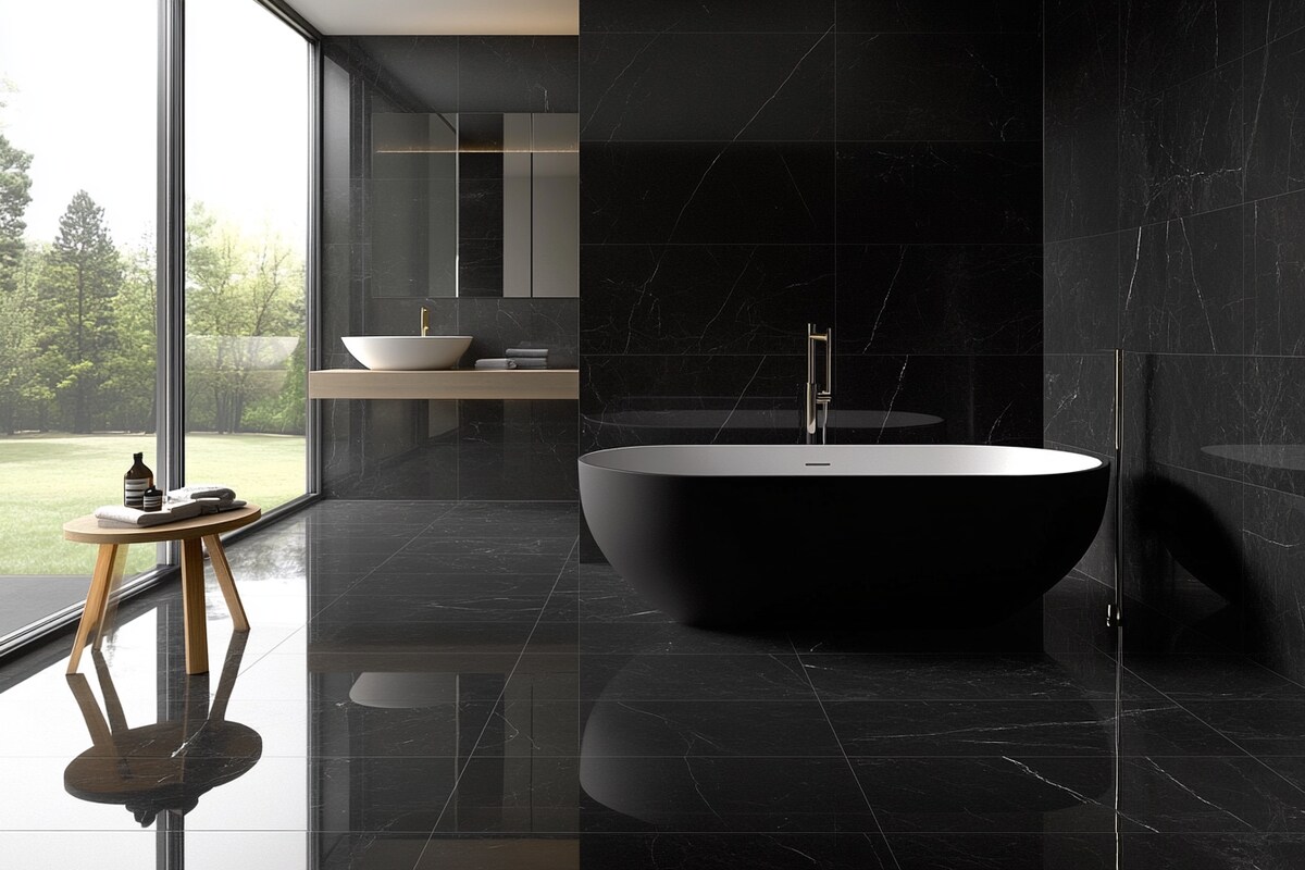 Contemporary Sleek Black Tile Bathroom Design