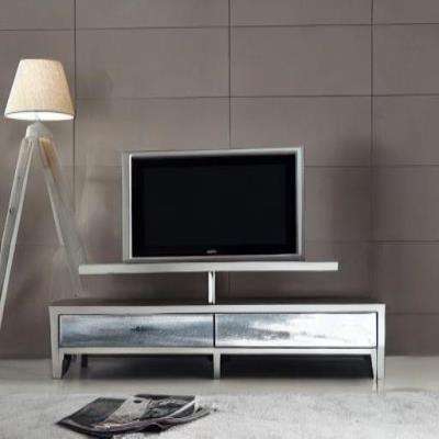 Classic TV Unit Design in Silver with Floor Lamp and Beige Wall