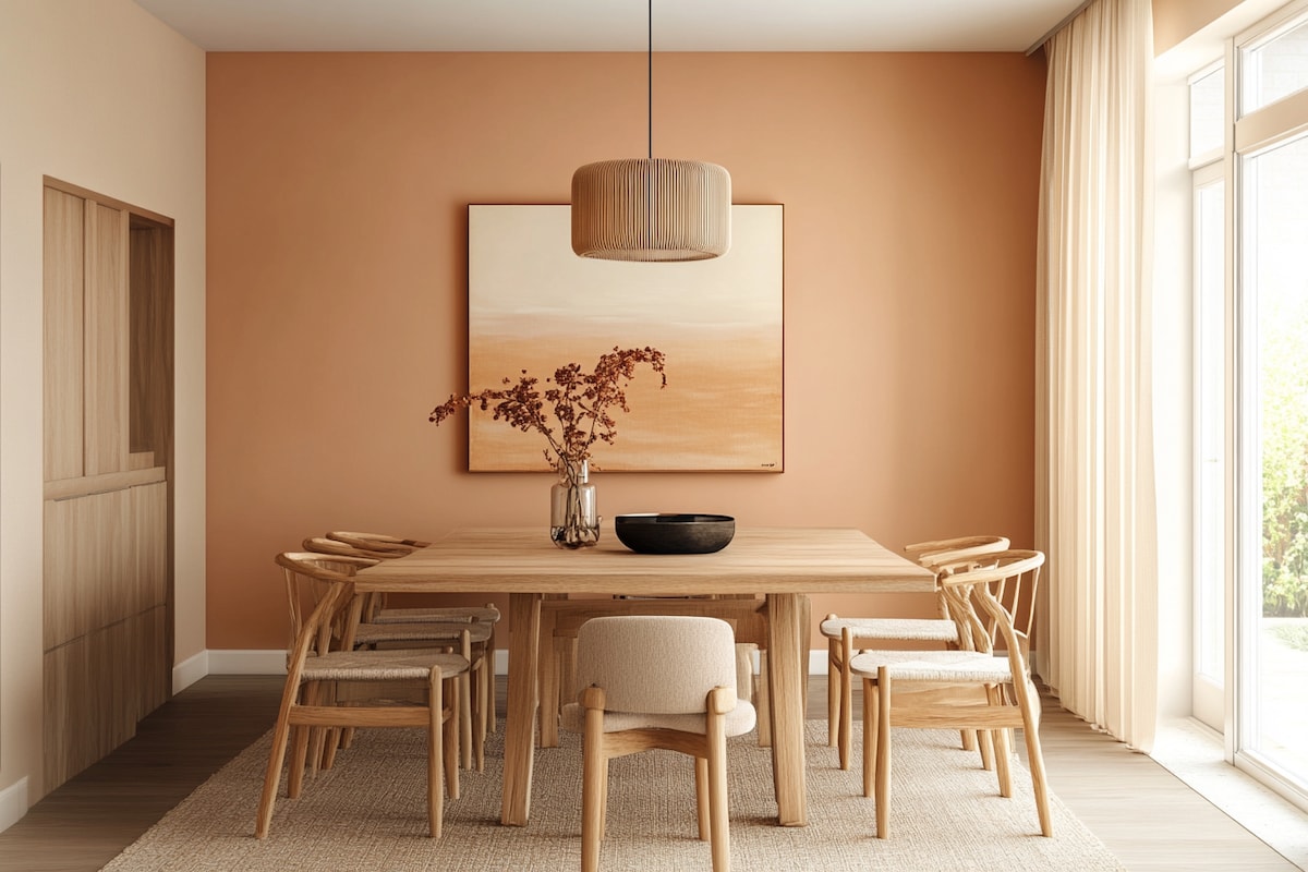 Contemporary Peach Dining Room Wall Paint Design