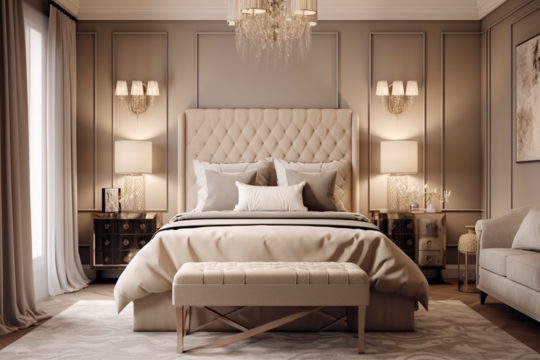 Modern Beige Bedroom Wall Paint Design with Beading Patterns