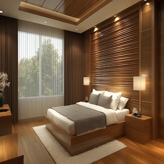 Contemporary Bedroom Wall Design With Wooden Panelling And Grooves