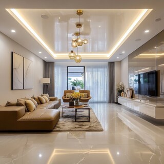 Contemporary POP Single Layered Ceiling Design With Pendant Lights