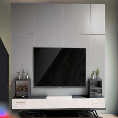 Modern Industrial TV Unit Design in Grey Laminate