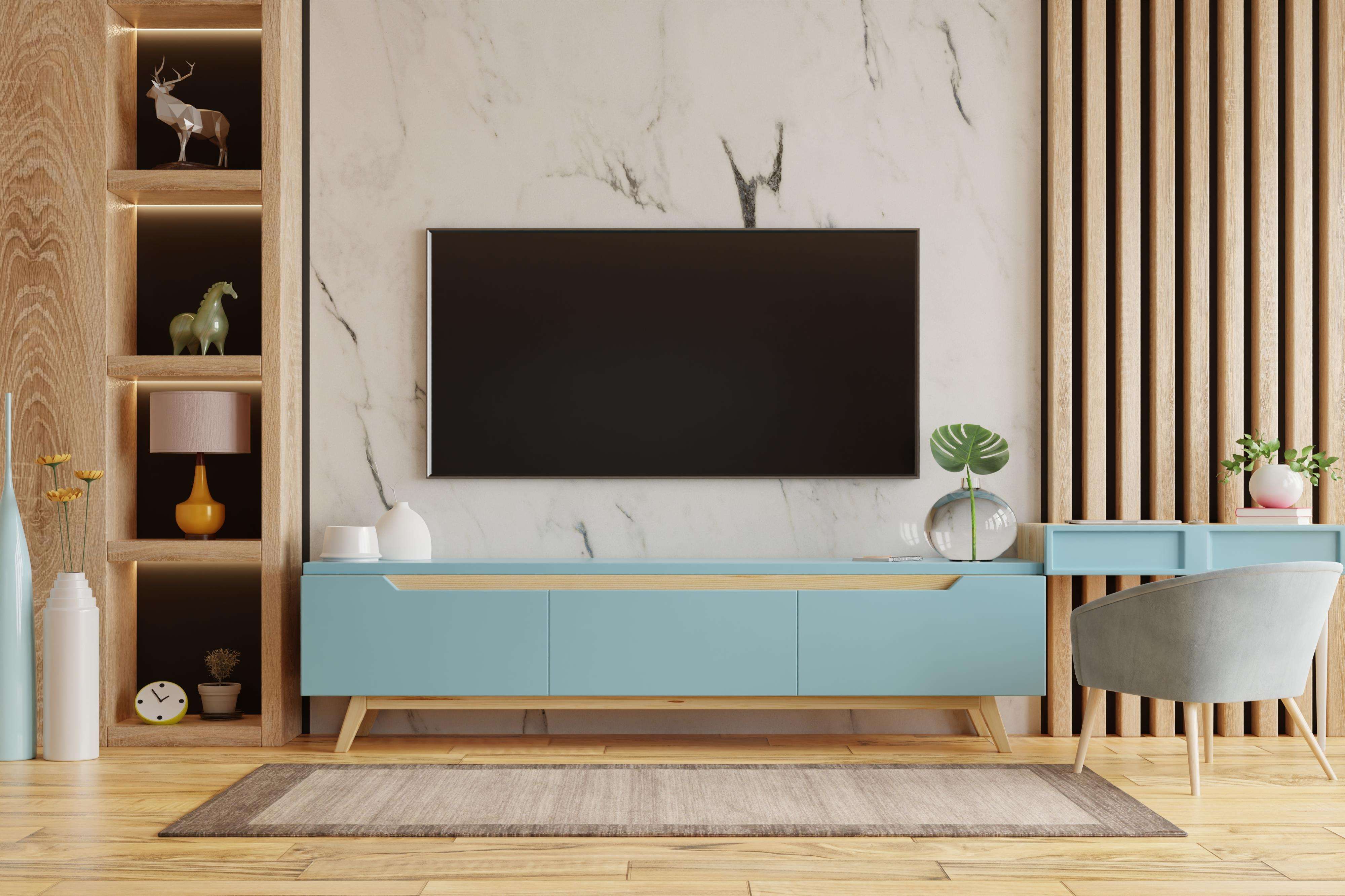 Modern Marble TV Unit Design with Black Hues