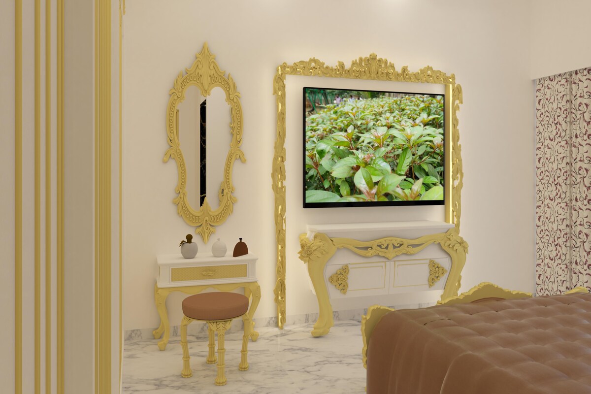 Classic Style Industrial TV Unit Design in Gold